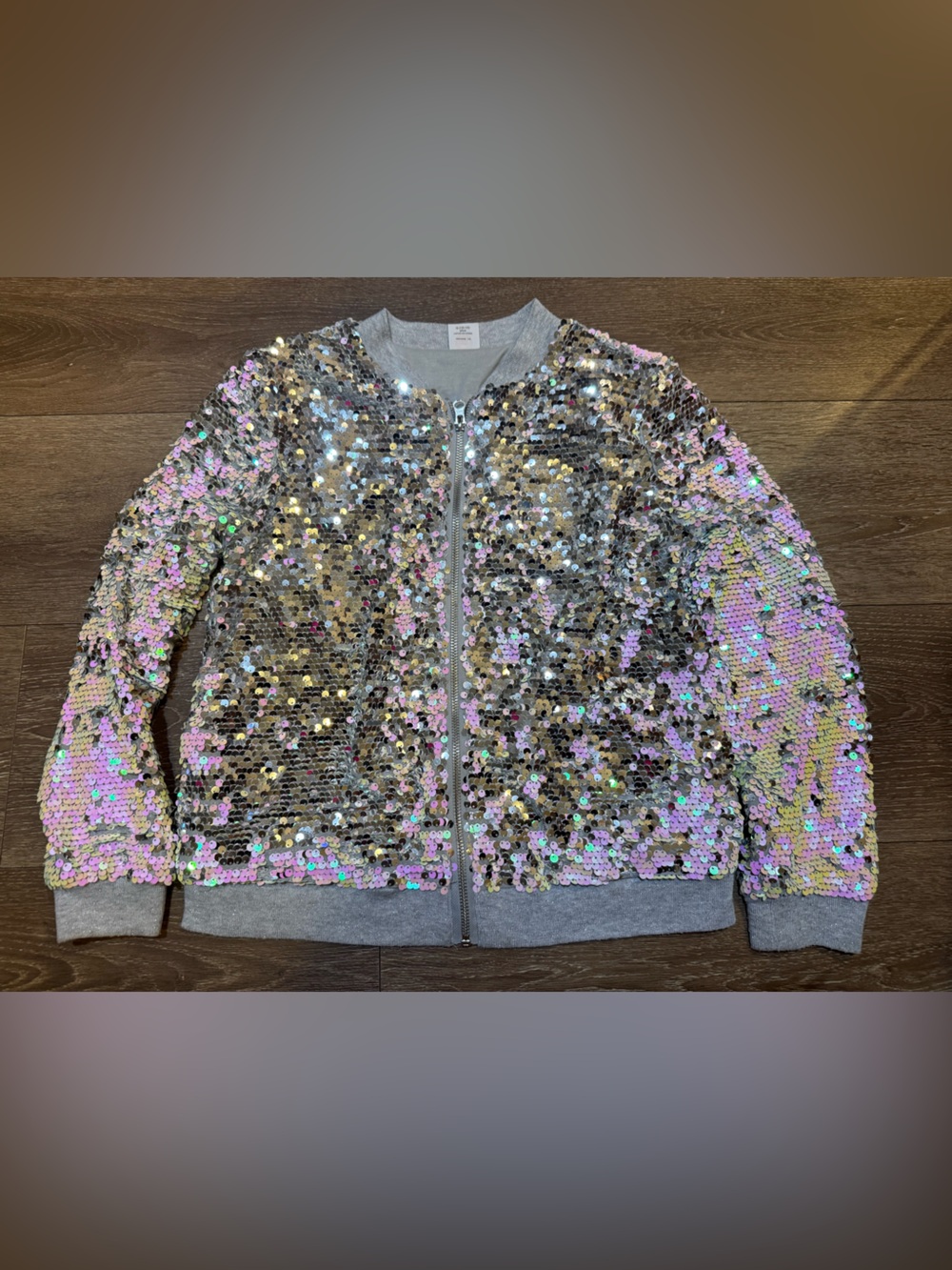 wonder nation Iridescent Sequin Zip Jacket in Light Gray